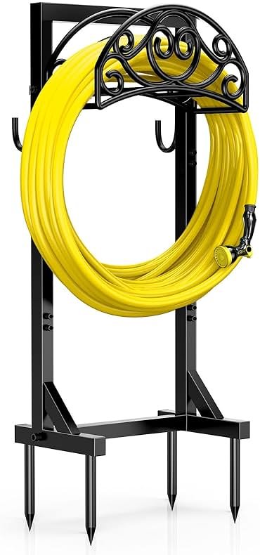 Patiobay Freestanding Garden Hose Stand, Heavy Duty Water Hose Holder with Tool Hooks, 4 Anchoring Spikes, 150 ft Storage for Yard & Lawn - Product Image