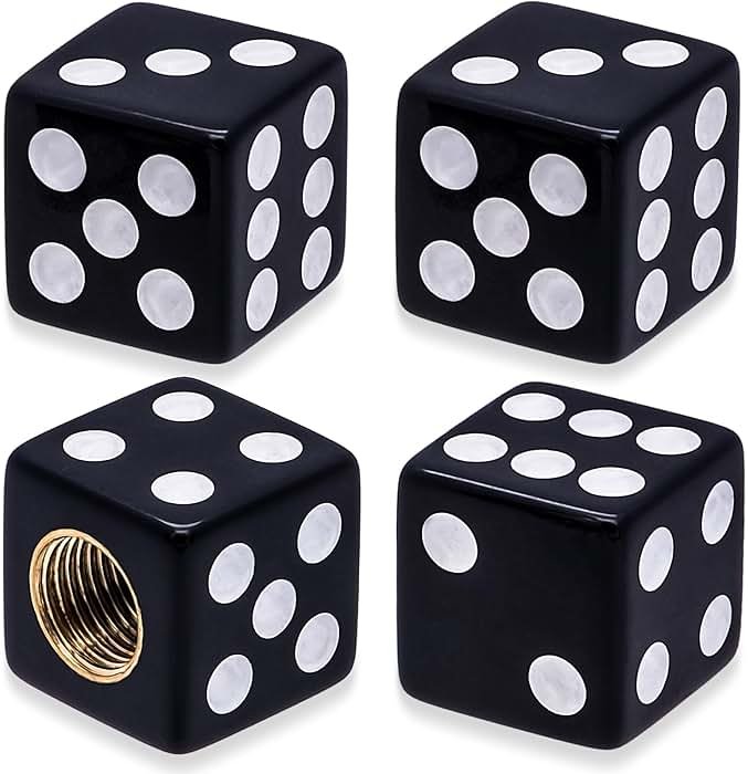 MEAJOO 4PCS Dice Shape Tire Valve Stem Caps, Universal Copper Core Dustproof Tire Valve Stem Covers for Cars, SUV, Trucks, Bikes, Motorcycles, Bicycles(Black) - Product Image