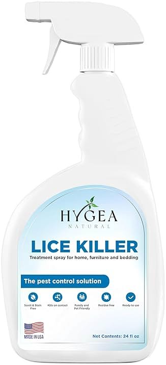 Hygea Natural Lice Spray for Home & Furniture - Natural Treatment for Head Lice - Family & Pet Friendly - Quick Action Against Infestations - Stain & Scent Free 24oz Spray - Product Image