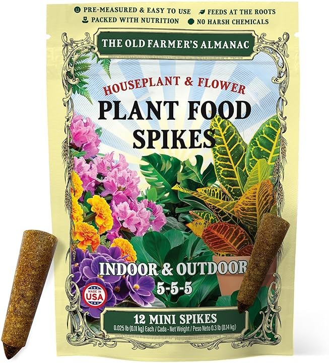 The Old Farmer's Almanac Houseplant & Flower Plant Food Mini Spikes - NPK 5-5-5 for Continuous Feeding and Vibrant Colors (12 Mini Spikes) - Product Image