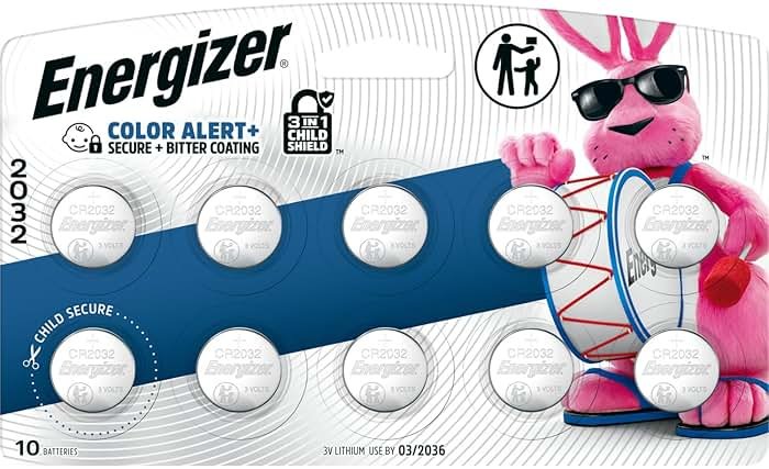 Energizer 2032 Batteries (10 Pack), 3V Lithium Coin Batteries with 3-in-1 Child Shield - Product Image