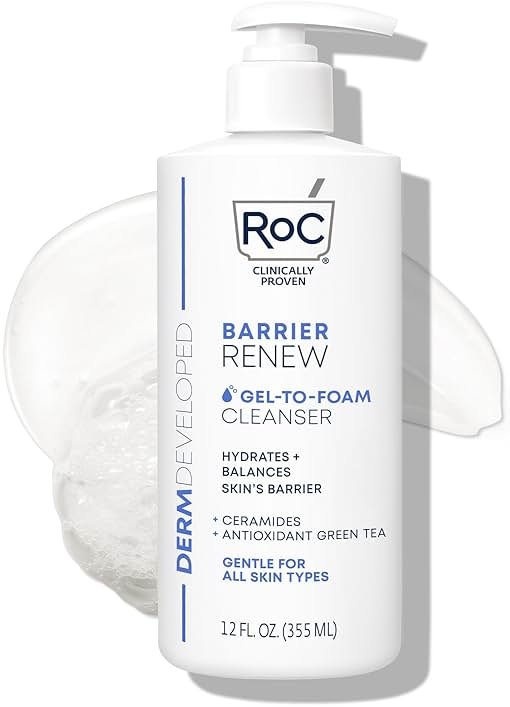 RoC Barrier Renew Gel to Foam Non Drying Foaming Facial Cleanser to Hydrate Skin, facial cleanser for sensitive skin, 12 Ounces - Product Image