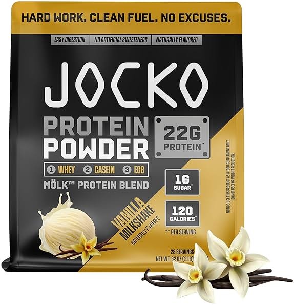 Jocko Fuel Whey Protein Powder, Vanilla Milkshake, 22g Protein, Digestive Enzymes + Probiotic Blend, No Sugar Added, with Essential Amino Acids + Electrolyte Minerals, 28 Servings - Product Image