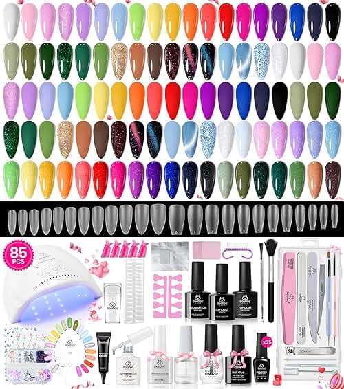beetles 85 Pcs Gel Nail Polish Kit with UV Light - 35 Colors Gel Polish Set Travel Diary All in One Manicure Kit with Nails Tips and Base Top Coat Soak Off Home DIY Salon Gifts for Women Teens Girls - Product Image