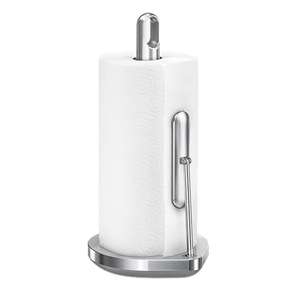 simplehuman Tension Arm Countertop Paper Towel Holder, Easy One-Handed Tear, Standing Weighted Base with Finger Loop, Heavy Duty, Brushed Stainless Steel - Product Image