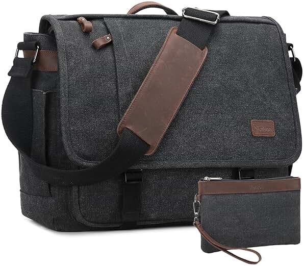 Nerlion Messenger Bag for Men 17-17.3 Inch Laptop Bag Canvas Water-resistant Computer Bag Shoulder Bag Work Briefcase Bookbag for College (Dark Gray) - Product Image