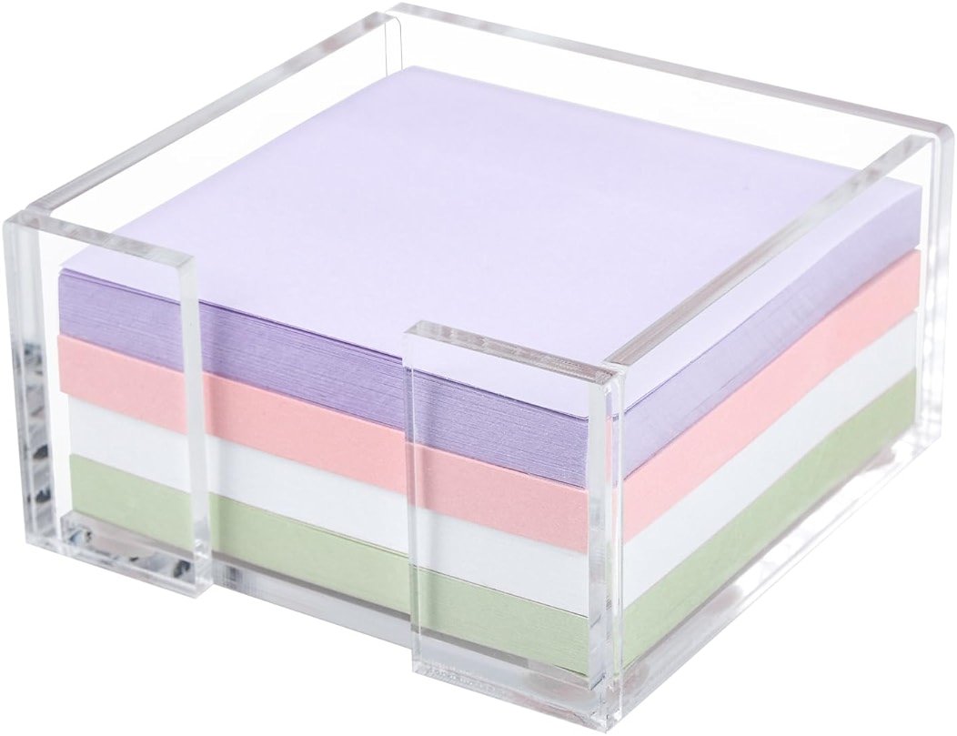 Acrylic Sticky Note Holder, 3 x 3 Crystal Clear Acrylic Notepad Holder Sticky Note Dispenser for Dorm Room and Office Desk Organizer - Product Image