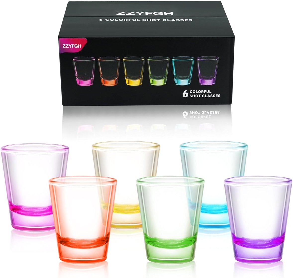 ZZYFGH 6 Pack Shot Glasses Set,1.5 oz Colorful Shot Glass with Heavy Base,Shot Glass for Vodka, Whiskey, Tequila, Espressos, Spirits & Liquors - Product Image