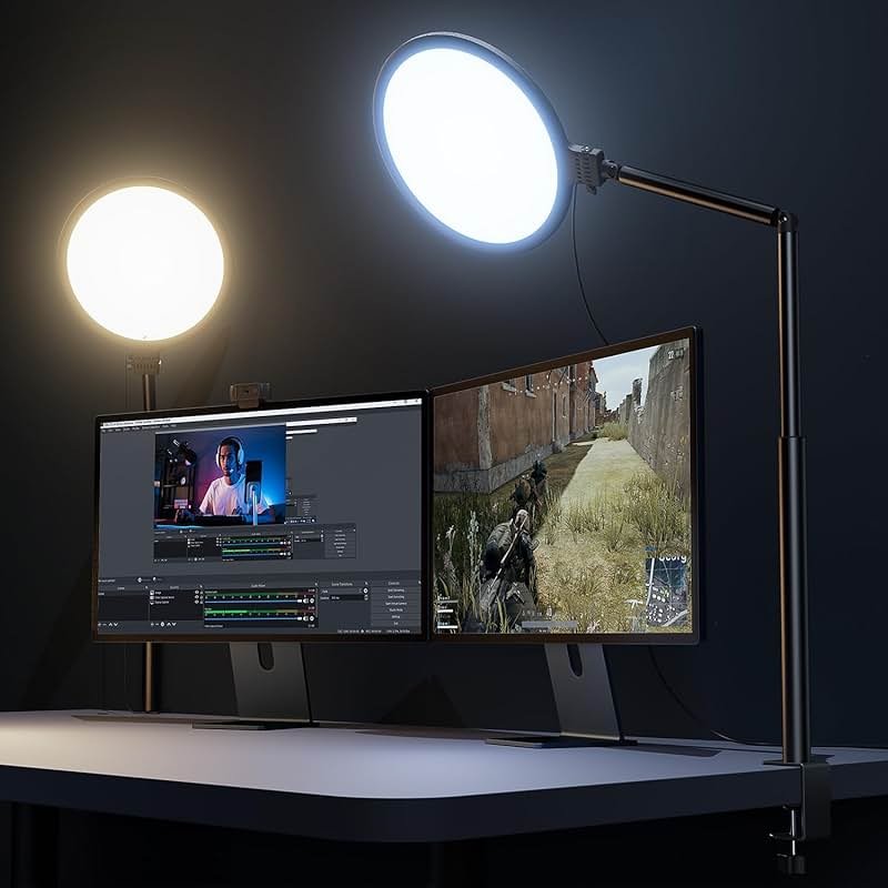 Weilisi 10.2" Desk Ring Light with Stand, 360° Rotate Desk Lamps for Home Office with C-Clamp, Flexible Height Desk Light, Adjust Arm Ring Light for Desk, Podcast, Gaming, Recording, Zoom Lighting - Product Image
