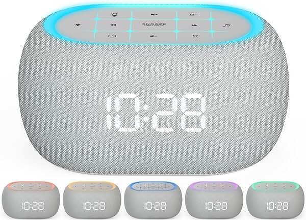 ANJANK White Noise Sound Machine Alarm Clock with Bluetooth Speaker, 21 Relaxing Sounds, 7 Night Lights,0-100% Dimmer/Sleep Timer/30-Level Volume Control,Sound Machine for Kids Adults Sleeping,Bedroom - Product Image