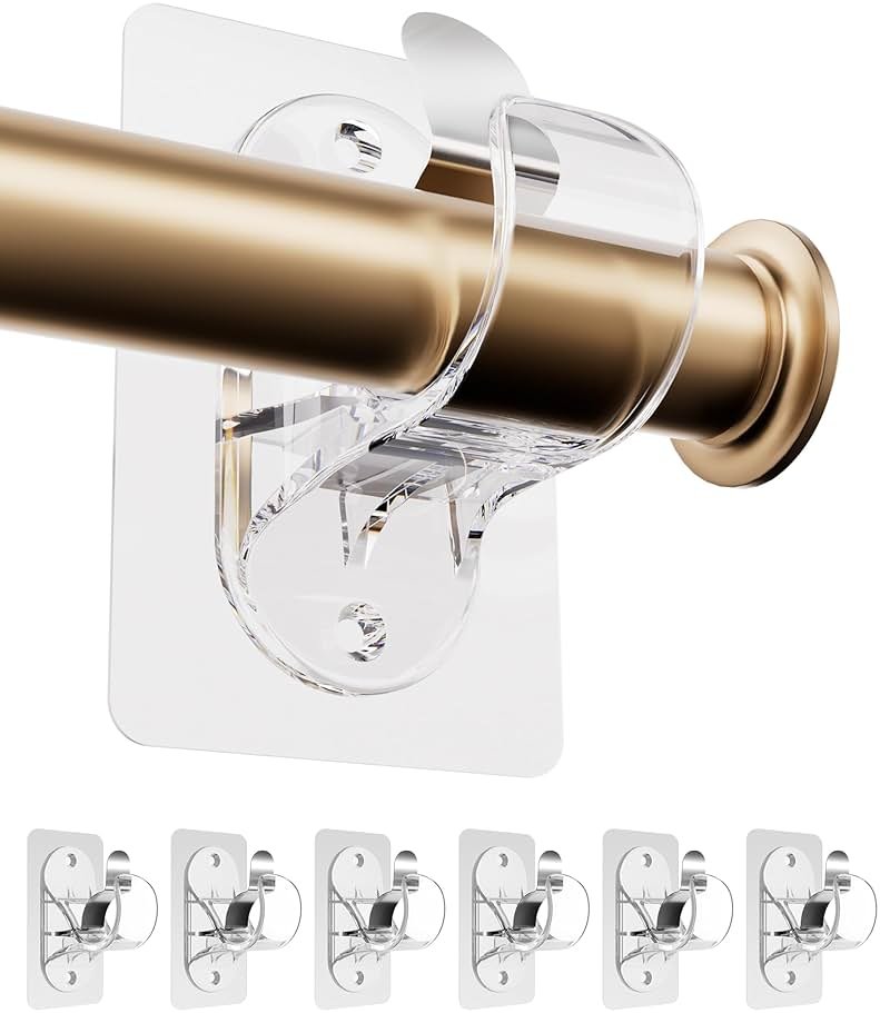 ANDGOO 6 Pack Adhesive Curtain Rod Holders, No Drilling Curtain Rod Brackets, Renter Friendly Curtain Hanger, Fits 0.5'' to 1.2'' Rods, Heavy Duty Curtain Rod Hooks for Apartment Bathroom Dorm Kitchen - Product Image