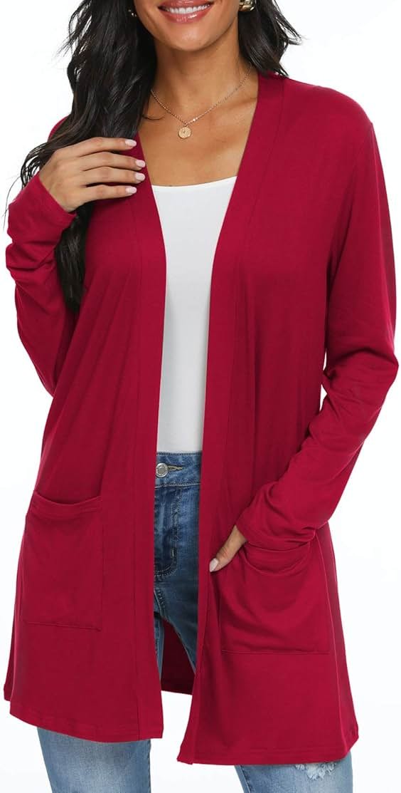 Womens Casual Lightweight with Pocketes Long Sleeve Open Front Cardigan - Product Image