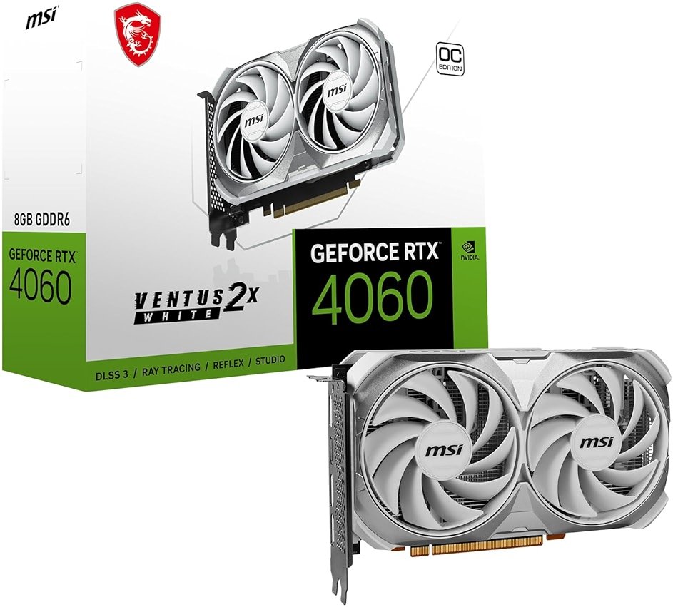 MSI Gaming GeForce RTX 4060 8GB GDRR6 Extreme Clock: 2505 MHz 128-Bit HDMI/DP Nvlink TORX Fan 4.0 Ada Lovelace Architecture Graphics Card (RTX 4060 Ventus 2X White 8G OC) - Product Image