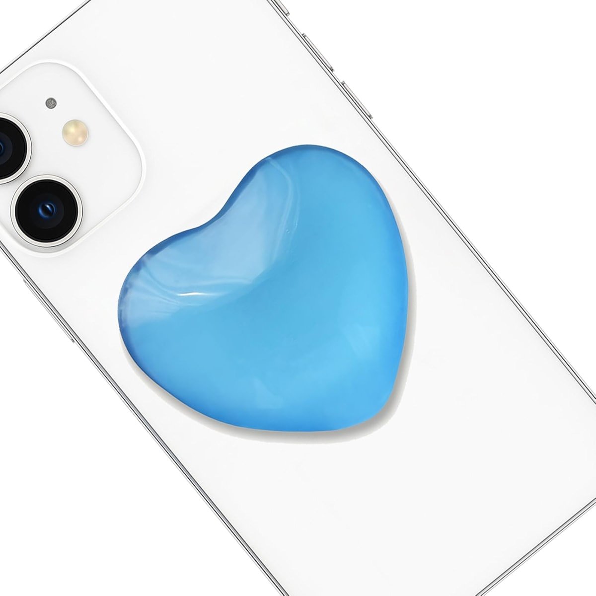 Heart Adhesive Phone Grip Holder, Cute Collapsible Glass Stick Phone Grip Stand Expanding Kickstand Suitable for Smartphones and Kindle e-Readers, 3D Love Sticky Grips, Blue - Product Image