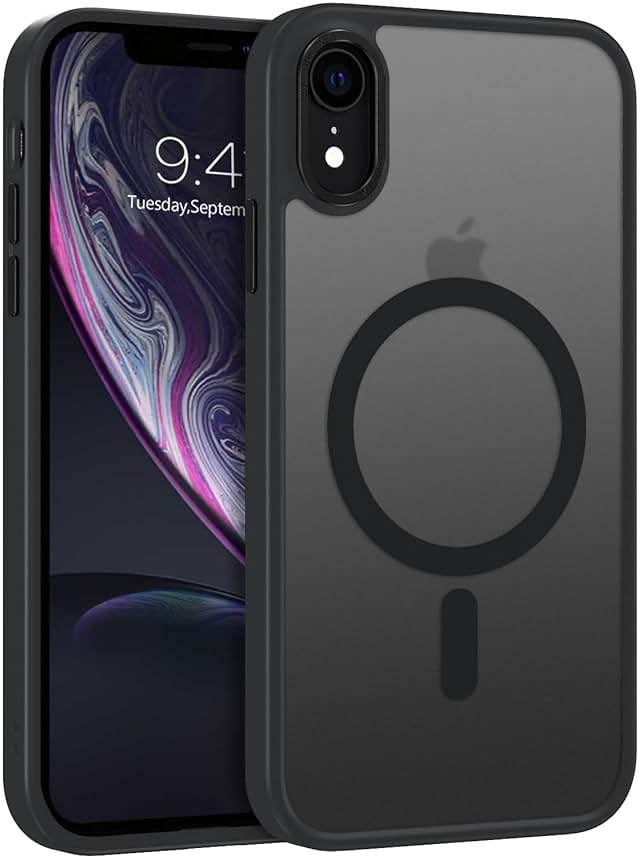Telaso for iPhone XR Phone Case, iPhone XR Phone Case Compatible with Magsafe Translucent Matte Back Soft TPU Bumper Military Grade Protective Magnetic Case for Men Women, Black - Product Image