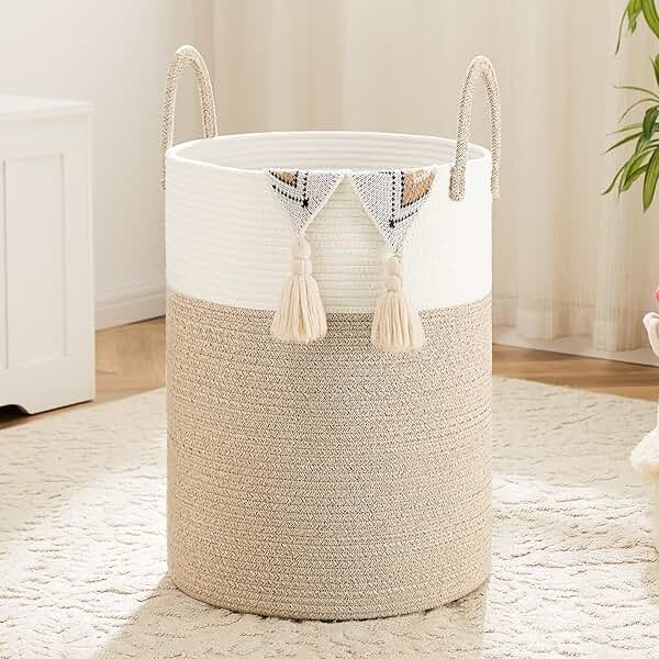Artfeel Laundry Basket,Woven Cotton Rope Laundry Hamper,60L for Decor Storage of Dirty Clothes,Toys and Blankets in Bathroom,Baby Room and Living Room - Product Image