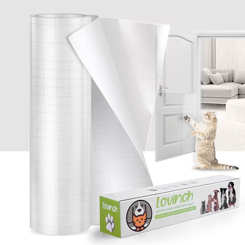Lovinch [Thicken Vinyl] Anti Cat Scratch Furniture Protector, Single-Sided Sticky Couch Protector for Cats, Flexible Couch Corner Guard Under Cats Claw, Cat Scratch Deterrent Tape-(160" x 12.4") - Product Image