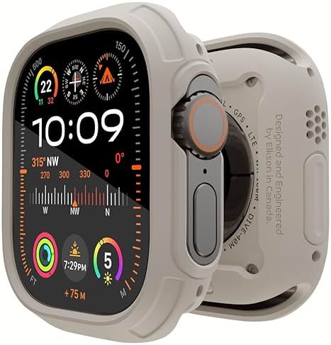 elkson for 49mm Apple Watch Ultra 3/2/1 Bumper Case with Screen Protector Tempered Glass, Quattro Max Series Rugged for iWatch, Military Grade Durable Protective Cover, Flexible Shockproof, Starlight - Product Image