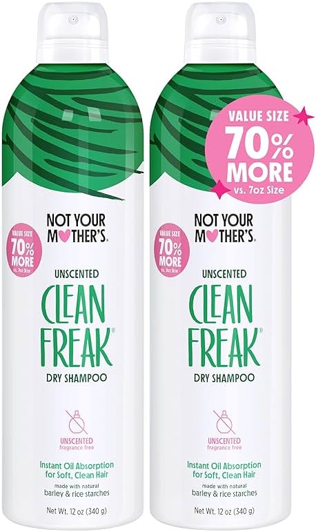 Not Your Mother's Value Pack Clean Freak Unscented Jumbo Dry Shampoo (2-Pack) - 12 oz Each - 70% More to Instantly Absorb Oil and Refresh Hair Between Washes - No Scent - For All Hair Types - Product Image