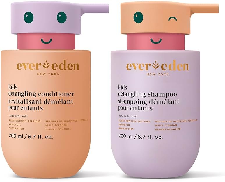 Evereden Kids Detangling Shampoo & Conditioner Set, Ages 3+ | Dermatologist-Tested, Gentle, No Silicones | With Plant Protein Peptides & Argan Oil | Vegan Children's Haircare, Sulfate & Paraben-Free - Product Image
