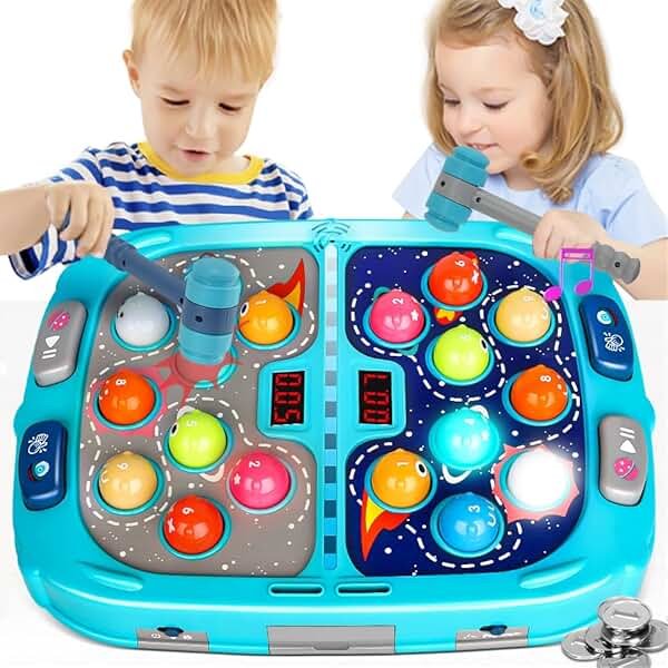 Whack Game Mole for Toddlers, Toys for 3-12 Year Old Boys Girls, Pounding Toys for Age 3-8, Birthday Gifts for 3 4 5 6 7 8+ Year Old Boys Kids, Educational Toy with Sound,Light,PK Mode with 2 Hammers - Product Image