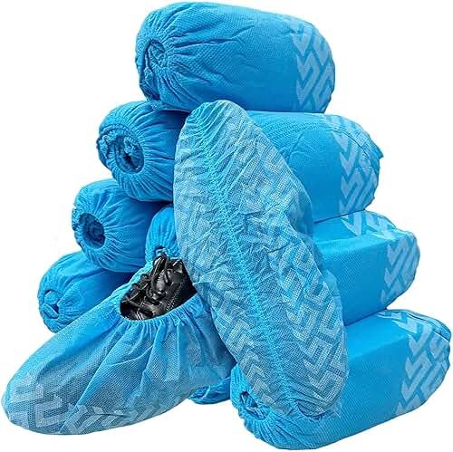 FancyStyle Shoe Covers 200 Pack Disposable Blue Boot & Shoe Covers. Reusable Premium Durable Booties with Non Slip Treads - Product Image