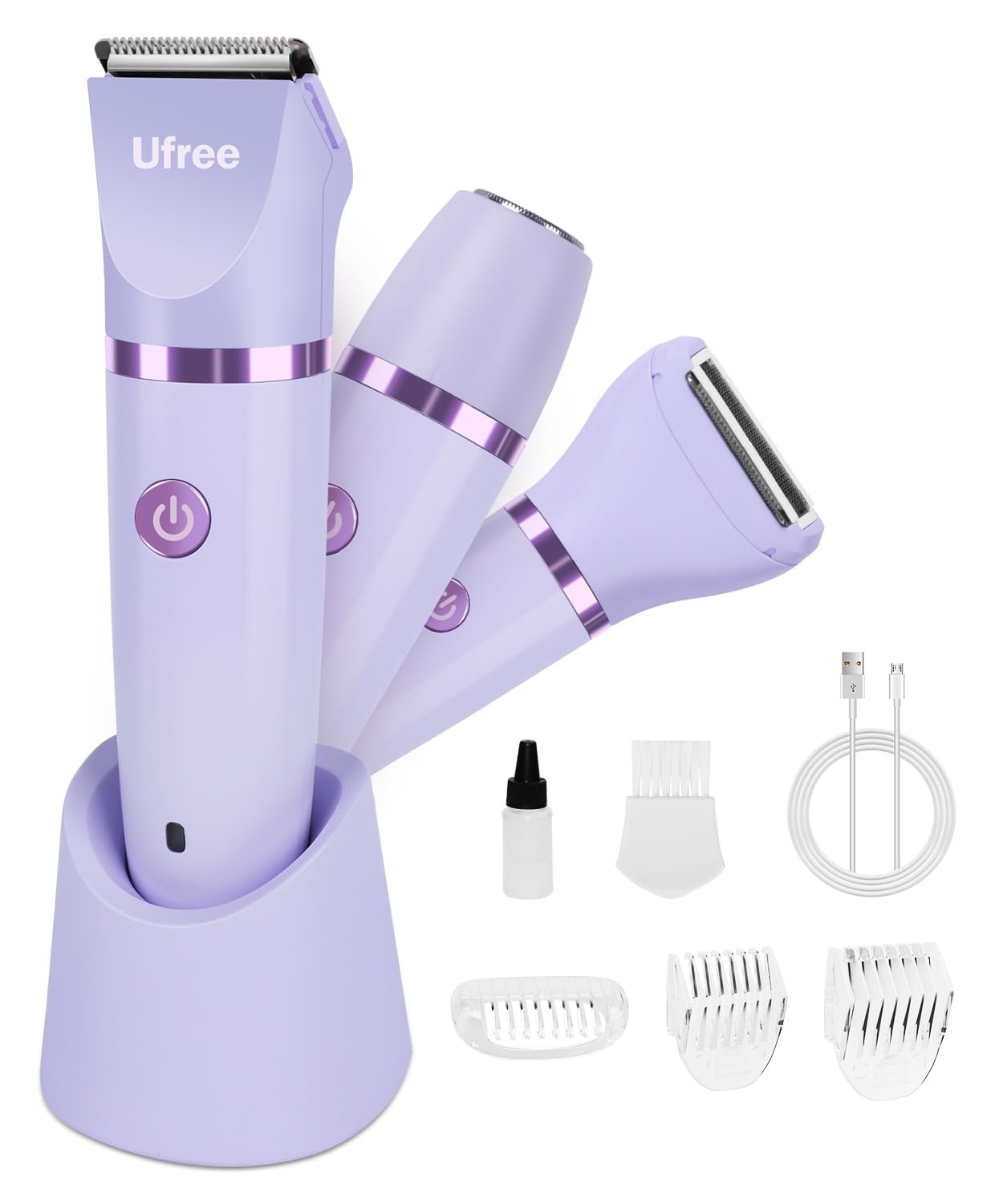 Ufree Bikini Trimmer Electric Razors for Women, Ceramic Blade Body Hair Trimmer, IPX7 Waterproof Rechargeable Lady Shaver, Personal Groomer for Legs & Pubic Hair, Gifts for Women, Purple - Product Image