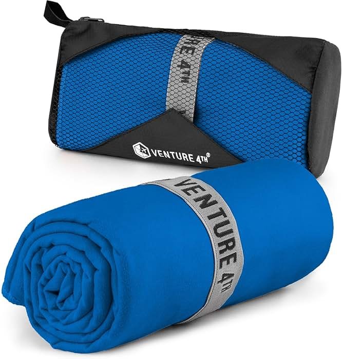 VENTURE 4TH Quick Dry Towel. Microfiber Travel Towel Ideal for Camping, Hiking, Backpacking, Gym. Lightweight & Fast Drying Travel Towels for Body. Compact & Easy to Pack - Blue Medium - Product Image