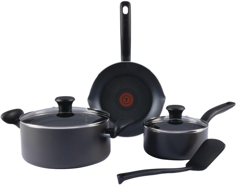 T-fal Initiatives Nonstick Cookware Set 6 Piece Oven Safe 350F Cookware, Pots and Pans, Oven, Broil, Dishwasher Safe Gray - Product Image