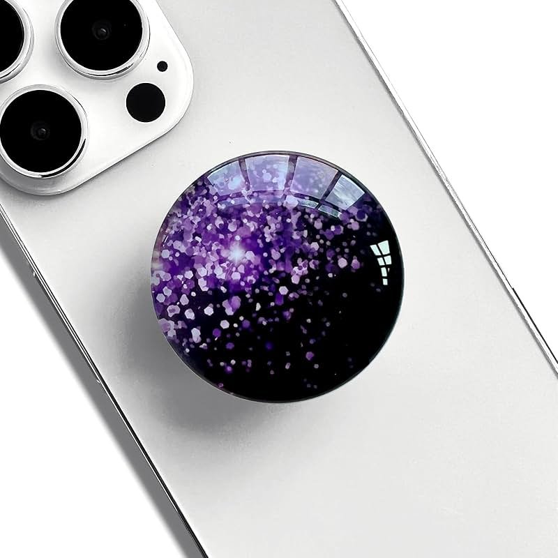 WUYULB Clear Crystal Glitter Collapsible Expandiing Moblile Phone Grip Stand Holder for Smartphones and Tablets Cell Phone Accessory (Dark Night Purple) - Product Image