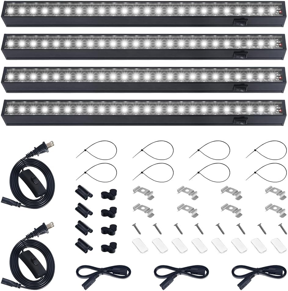 Barrina T5 Grow Lights for Indoor Plants, Full Spectrum Grow Light, 1ft LED Plant Light, Black Cover LED Grow Light Strips, 3 Mounting Modes, Magnetic Installation, Plug and Play, 5000K, 4 Packs - Product Image
