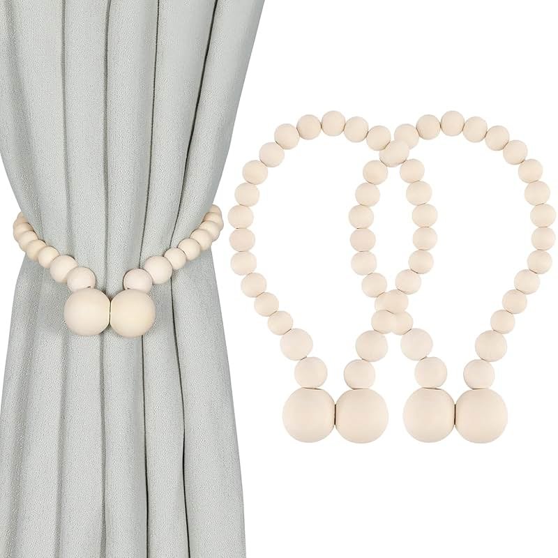 KLOGTSIND Magnetic Curtain Tiebacks, Curtain Holdbacks for Curtains 2 Pack, Wood Bead Curtain Holders for Boho Bedroom Decor, Baby Nursery Decor, Farmhouse Decor - Product Image