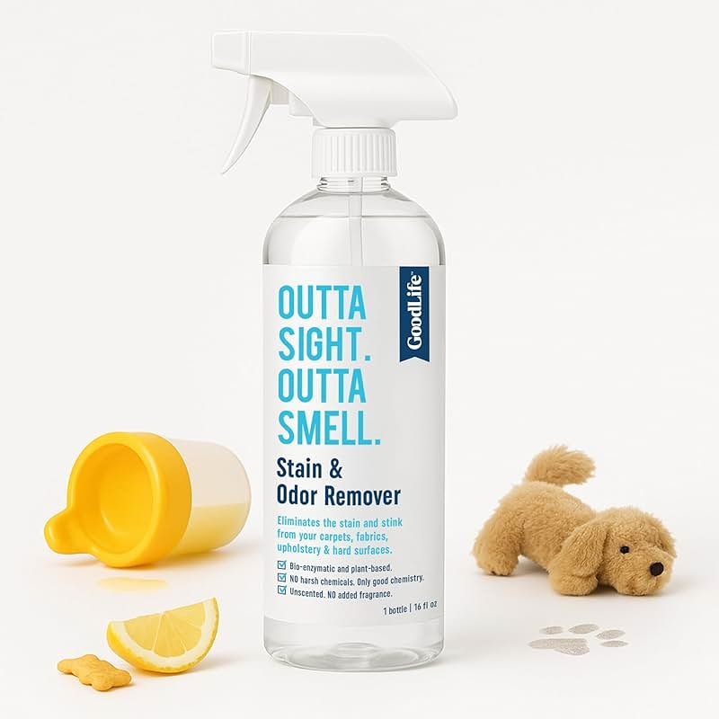Good Life Solutions Natural Odor and Stain Remover Spray - Unscented Plant-Based Child and Pet Safe Cleaner Earth-Friendly Odor Eliminator Eco Cleaning Products for Home, Carpet, Upholstery 16 oz - Product Image