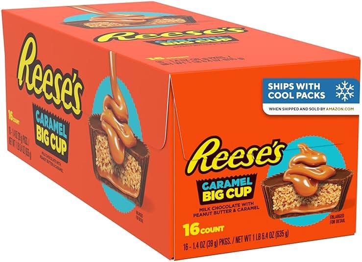 REESE'S Big Cup Caramel Milk Chocolate Peanut Butter Cups, Candy Packs, 1.4 oz (16 Count) - Product Image