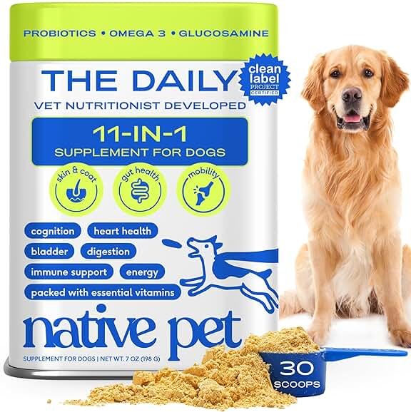 Native Pet The Daily Dog Vitamins & Supplements - 11-in-1 Multivitamin Powder for Dogs - Supports Whole Body Health, Digestion, Mobility & Immunity with Collagen, Glucosamine & Probiotics – 30 Scoops - Product Image