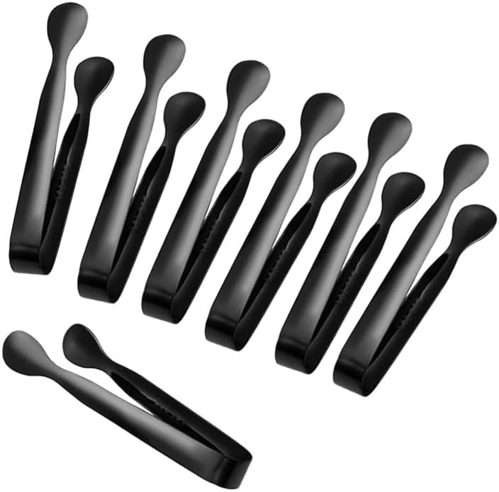 4.3 Inch Mini Serving Tongs Set of 7, 304 Stainless Steel Ice Tongs Sugar Tongs, Small Kitchen Utensils Gadgets for Appetizers, Tea Party, Coffee Bar, Desserts(Dishwasher Safe, Black) - Product Image