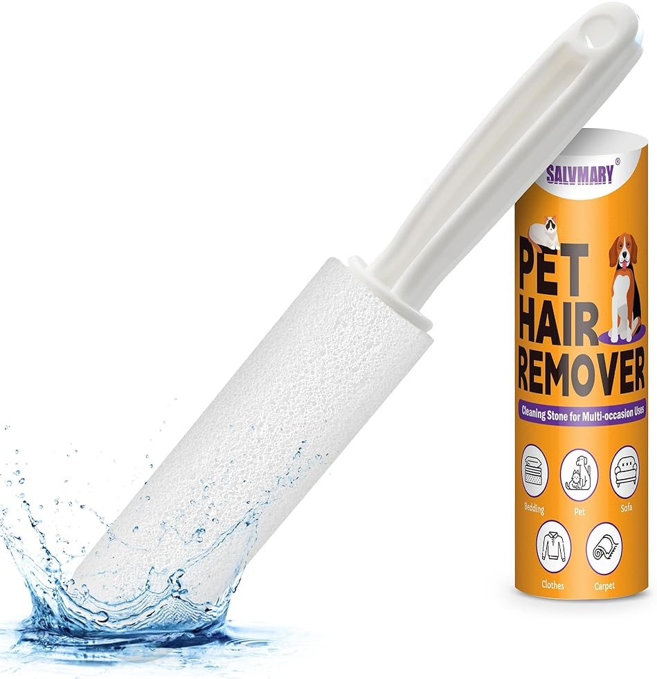 SALVMARY Pumice Stone Toilet Bowl Cleaner with Handle Hard Water Stain Remover for Household Cleaning, Pet Hair Remover Pumice Stone Cat Dog Fur Removal Tool, White 1 Pack - Product Image