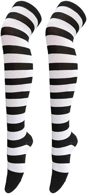 Bestjybt Women Striped Thigh High Socks Over Knee Socks Knee High Costume Stockings Leg Warmers - Product Image