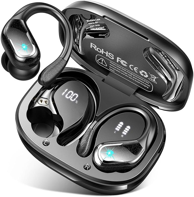 Wireless Earbud, 75Hrs Bluetooth 5.4 Headphones IP7 Waterproof for Sport, Running Wireless Earphones with ENC Noise Cancelling Mics, Deep Bass Over Ear bud with Earhooks for Android, iOS, Workout, Gym - Product Image