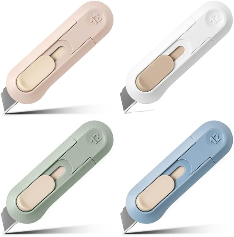 4pcs Utility Knife Box Cutters, Retractable Letter Opener, Sharp Cartons Cardboard Cutter Razor Knife for Christmas, Smooth Mechanism Perfect for Office and Home Use - Product Image