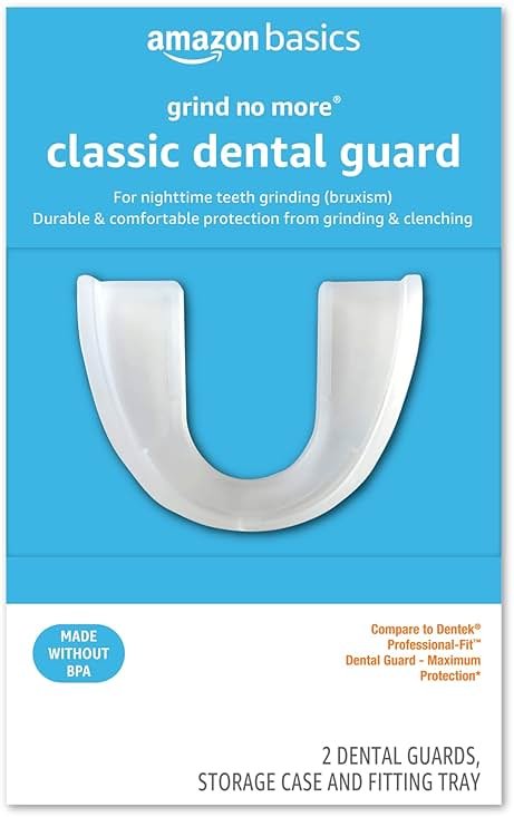 Amazon Basics Rest Assured Grind No More Classic Dental Guard, Teeth Grinding Protection, Bruxism Night Guard, Moldable Custom-Fit, Storage Case and Fitting Tray, 2 Pack - Product Image