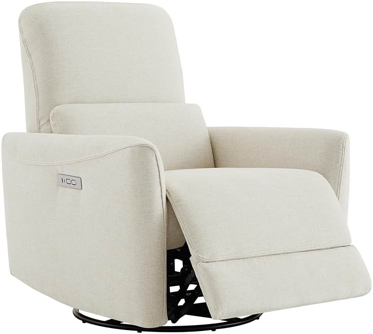 CHITA Power Recliner Chair Swivel Glider, FSC Certified Upholstered Living Room Nursery Reclining Sofa Chair with Lumbar Support, Linen - Product Image