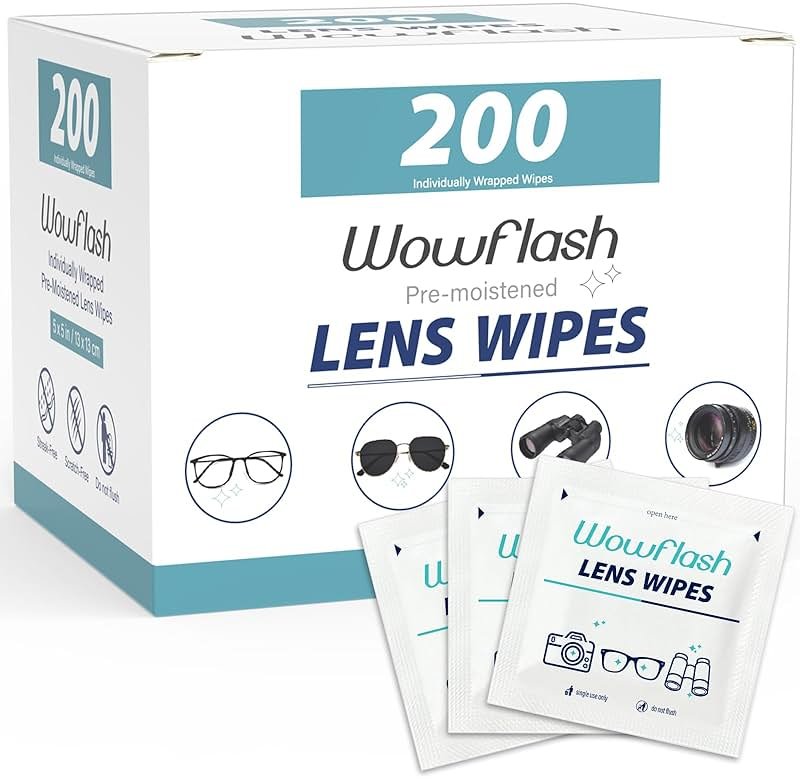 200 Count Lens Wipes for Eyeglasses, Eyeglass Lens Cleaning Wipes Pre-moistened Individually Wrapped Sracth-Free Streak-Free Eye Glasses Cleaner Wipes for Sunglass, Camera Lens, Goggles - Product Image