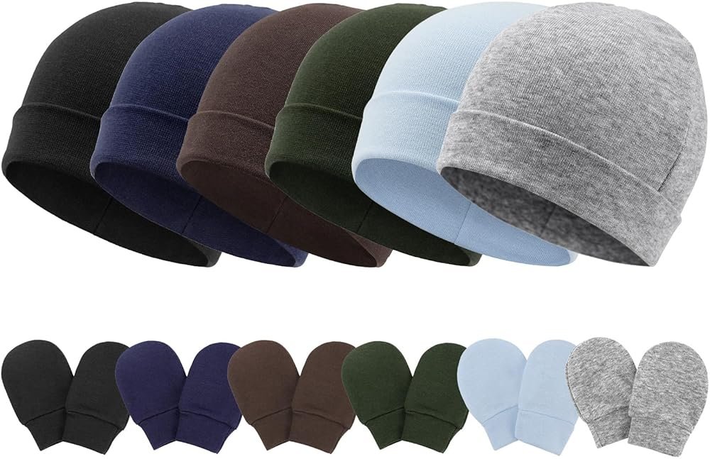 Newborn Baby Hats and Mittens Set Infant Beanie Cap Toddler Gloves Newborn Hospital Hats for Baby Boys Girls Kid 0-6 Months - Product Image