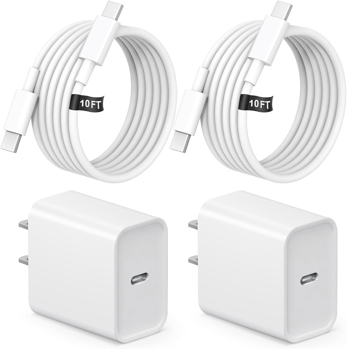 10FT iPhone 17 16 15 Charger Fast Charging USB C Charger Block Type C Chagrer Fast Charging 2-Pack for iPhone 17/17 Plus/17 Pro/17 Pro Max/iPhone 16/16 Plus/16 Pro/16 Pro Max/15/15 Pro Max/Samsung - Product Image
