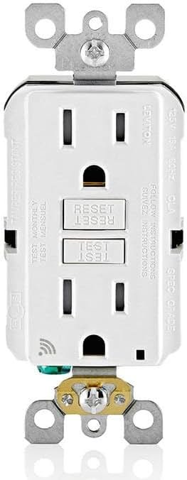 Leviton Smart GFCI, 15 Amp, Self Test, Tamper-Resistant with LED Indicator Light, Send Notifications Directly to Your Smartphone, D2GF1-KW, White - Product Image