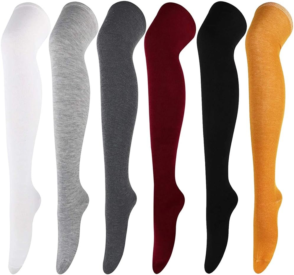 AQOKKA Thigh High Socks for Women Striped Over Knee Thigh Socks Long Boot Thigh High Stockings Leg Warmers for Girls - Product Image
