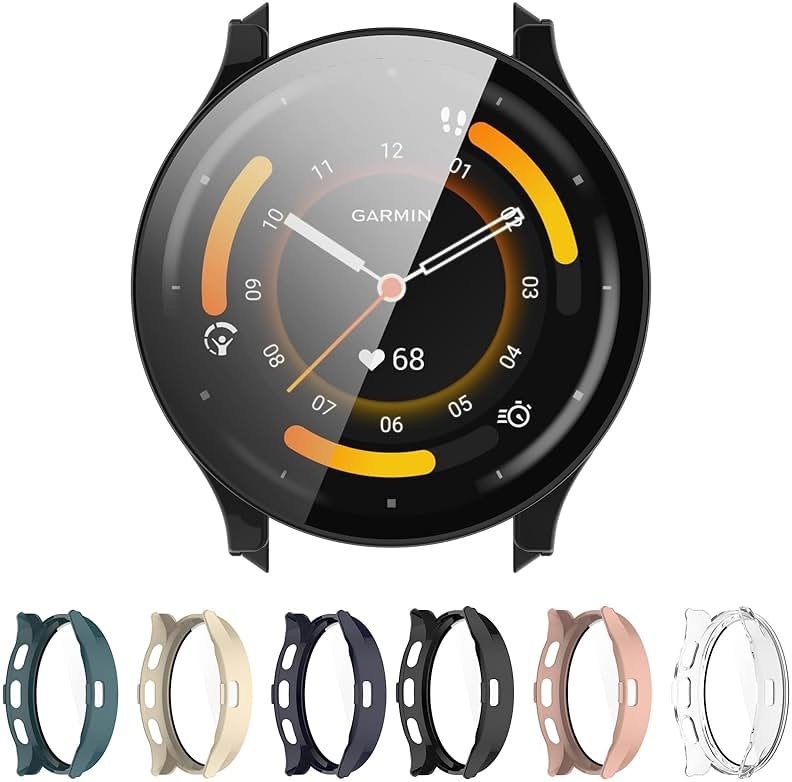 LOKEKE Compatible with Garmin Venu 3S Full Coverage PC Protective Watch Case Cover Tempered Glass Screen Film Protector Guard(Black) - Product Image