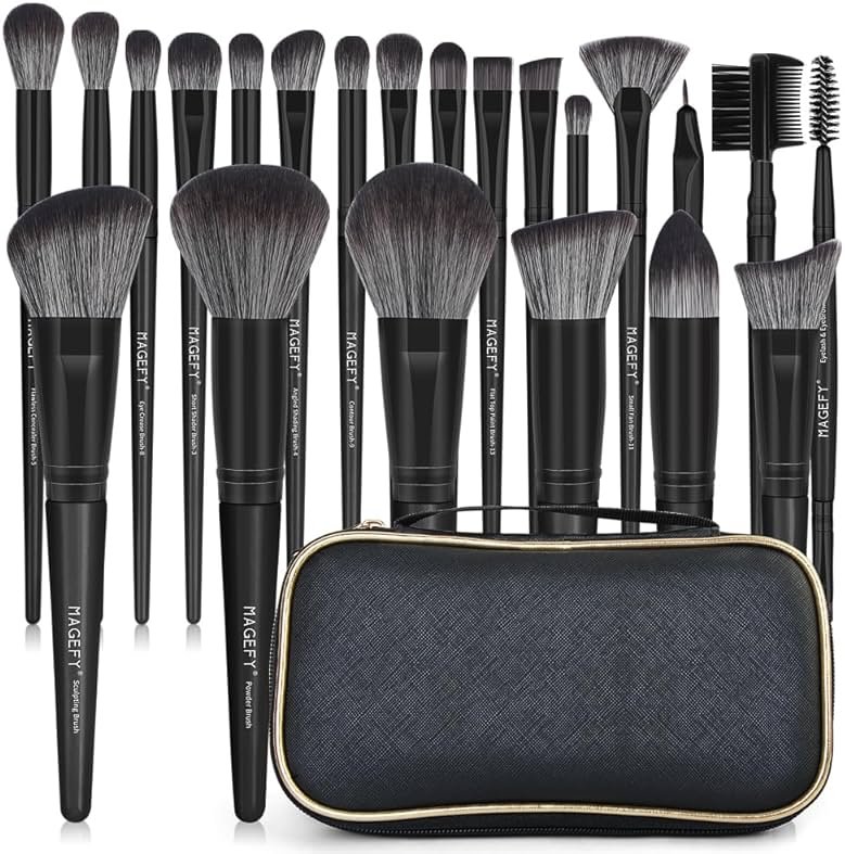 MAGEFY Makeup Brush Set, 22 Pcs Premium Synthetic Makeup Brushes Foundation Eyeshadow Brush Powder Blush Concealers Brush Set Travel Makeup Brushes with Case(Black) - Product Image