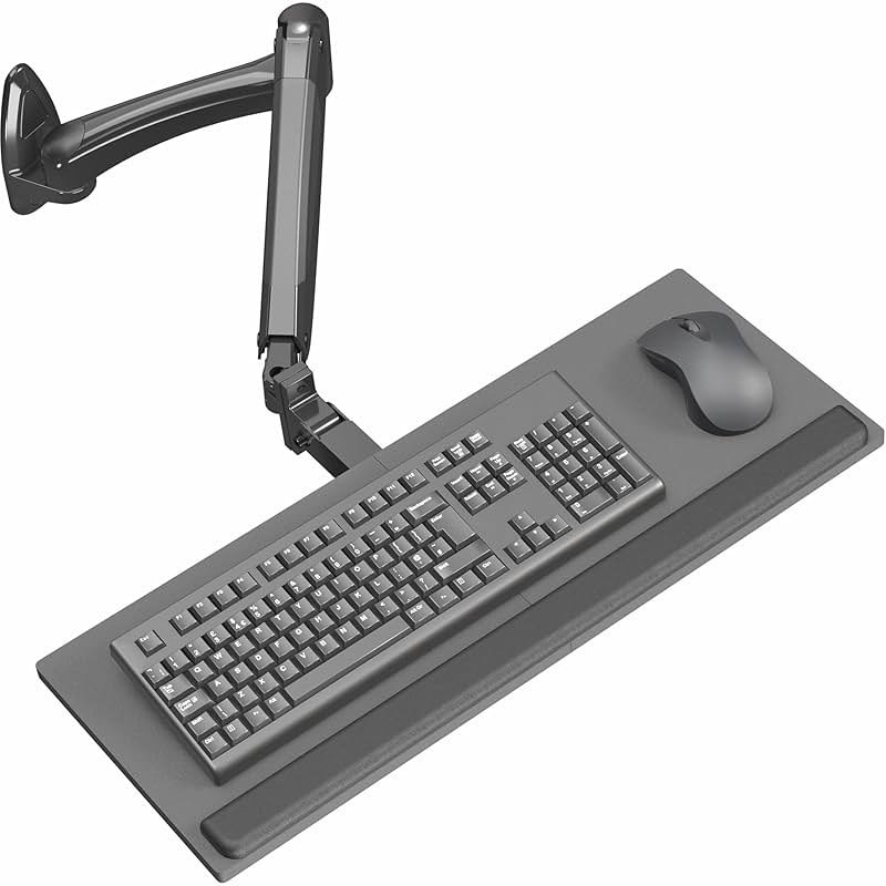VIVO Sit-Stand 24 Inch Pneumatic Spring Keyboard and Mouse Tray Wall Mount, Counterbalance Height Adjustable Typing Platform, Ergonomic Tilt, Black, MOUNT-KB35B - Product Image